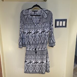 White House Black Market Black and White Printed Midi Dress